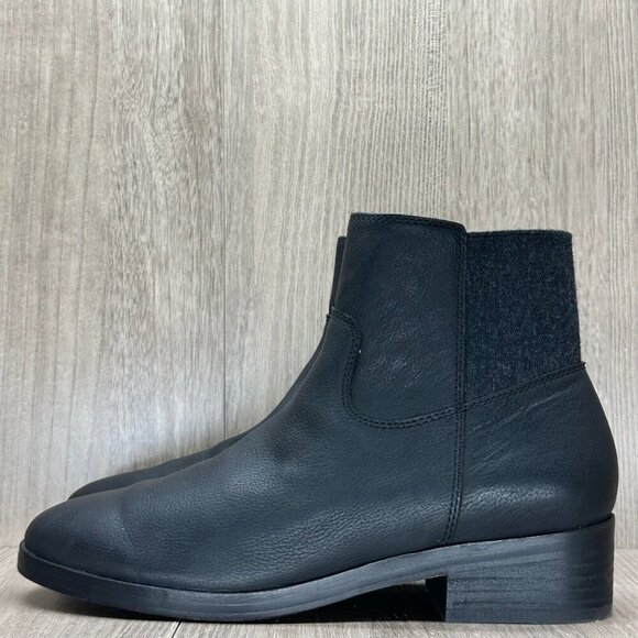 Eileen Fisher Boots Size 6.5 Knitted Chelsea Ankle Stacked Heel Leather Black - Picture 3 of 12